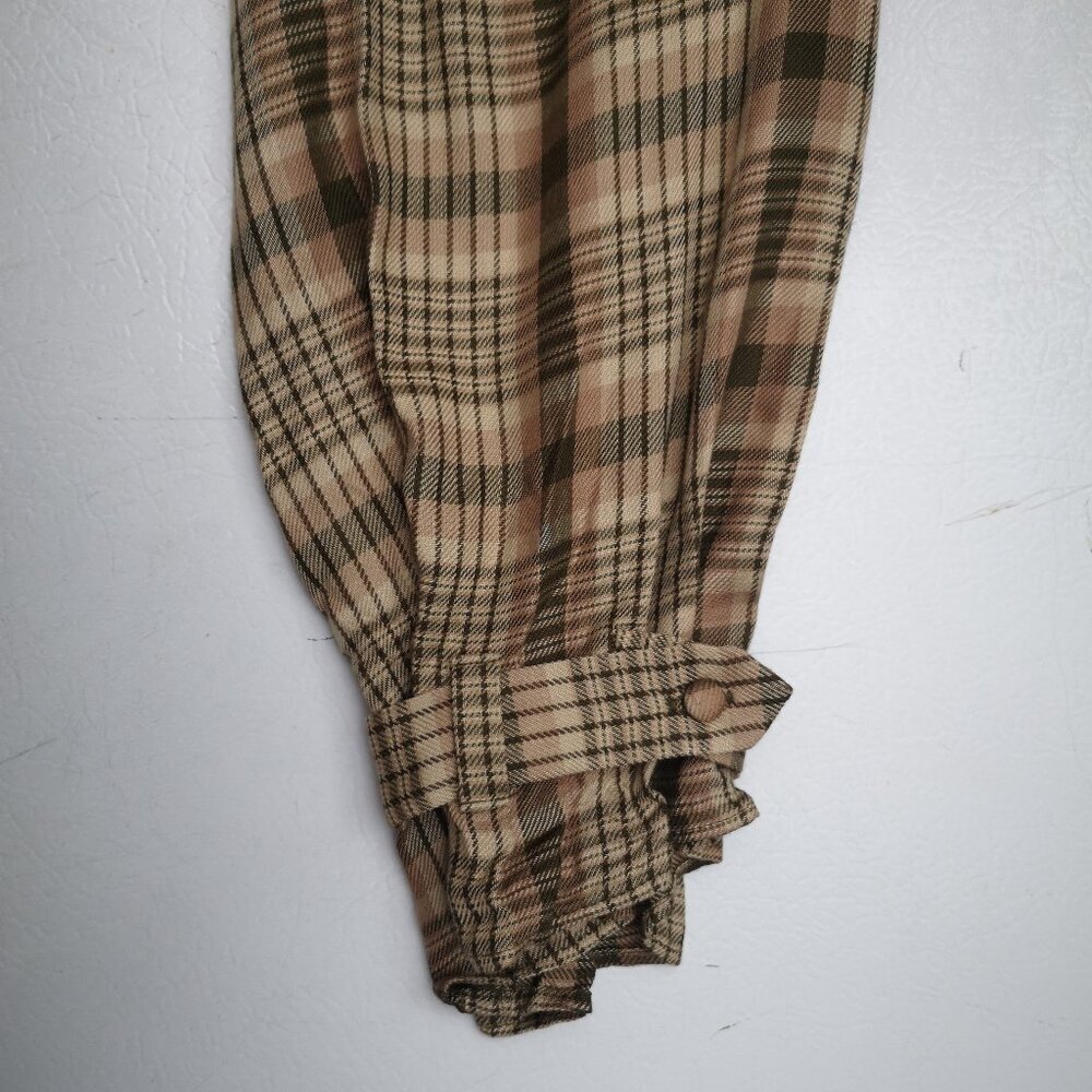 RW&CO Ladies Size Medium Tan Brown Grey & Beige Plaid Long Sleeves Blouse - Picture 7 of 10